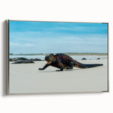 Framed canvas landscape art painting depicting the Galapagos Islands in vibrant colors, ideal for living room decor.