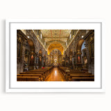 Abstract art print of a South American landscape in soft earth tones, framed in white, ideal for dining room decor.