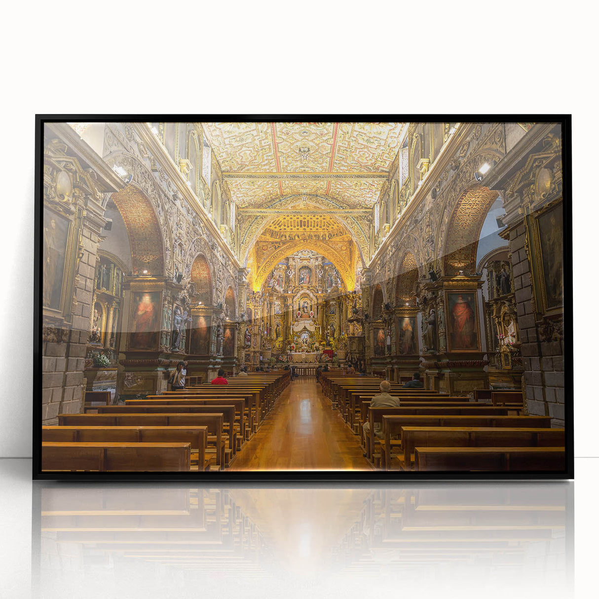 Large abstract wall art featuring a vibrant depiction of the Ecuadorian landscape, in a black frame acrylic print.