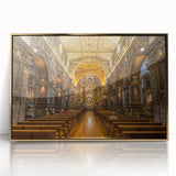 Acrylic print of a South American landscape in gold frame, featuring muted earth tones, ideal for modern art wall decor.