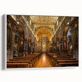 Vintage poster art of Ecuadorian scenery, featuring vibrant colors on a white framed canvas, ideal for living room decor.