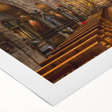 Art deco poster of a South American landscape in muted green and brown tones on rolled canvas.