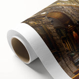 Art deco poster of Ecuador scenery in soft green and blue tones, printed on rolled canvas.