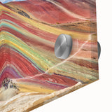 Large abstract depiction of a South American landscape in muted earth tones on acrylic glass, ideal for dining room art.