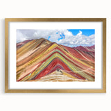 Extra large abstract art print of a South American scenery in textured gold frame, ideal for living room decor.