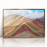 Acrylic print of a serene Peruvian landscape in muted earth tones, framed in gold, suitable for modern art wall decor.