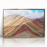 Mid-century modernist art depicting a scenic Peruvian landscape in muted earth tones, framed acrylic.