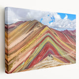 Large stretched canvas featuring a scenic depiction of a South American landscape in earthy tones.