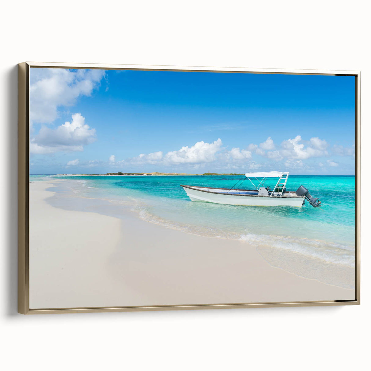 Framed canvas featuring a vintage-style landscape painting of a Venezuelan scenery in black and gold tones.