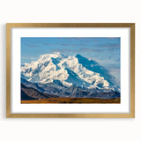 Extra large abstract art print of Denali, Alaska, in a gold frame with mat.