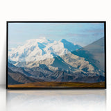 Large abstract wall art depicting Denali, Alaska in muted earth tones on a framed acrylic.