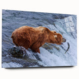 Large abstract depiction of Alaska scenery in muted earth tones on acrylic glass, ideal for bedroom or dining room art.