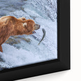 Close-up of textured black wall art depicting vibrant Alaskan scenery on a framed canvas, ideal for living room decor.
