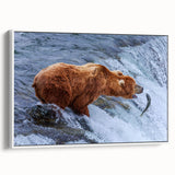 Vintage poster art of Alaskan scenery on extra large framed canvas, featuring vibrant colors against a black background.