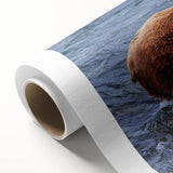 Art deco poster of Alaskan scenery in muted earth tones on rolled canvas, ideal for nursery wall art.