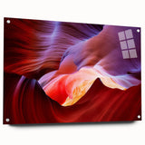 Acrylic print of Antelope Canyon in Arizona with vivid orange and red tones, suitable for bedroom or dining room decor.