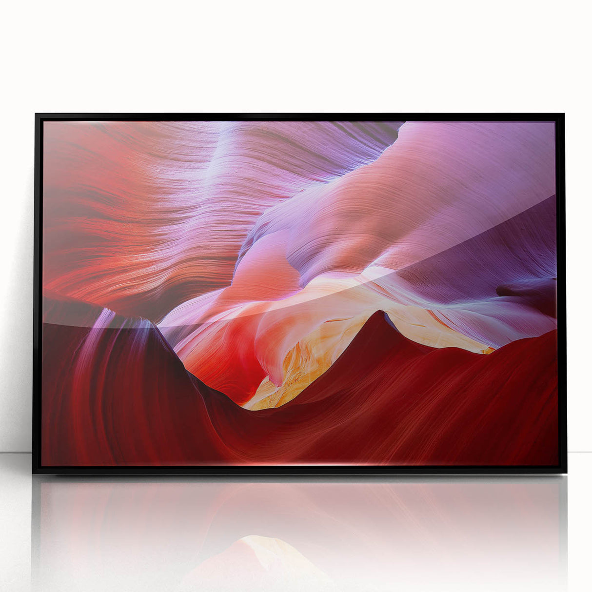 Large abstract wall art depicting Arizona's Antelope Canyon in muted earth tones on a framed acrylic.