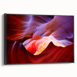 Black and white framed canvas depicting Arizona's Antelope Canyon, ideal for bedroom landscape art.