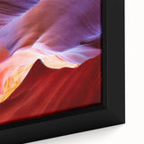 Extra large framed canvas featuring a textured depiction of Antelope Canyon in Arizona with vibrant earth tones.