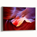 Framed canvas landscape art painting depicting Antelope Canyon in Arizona with vibrant orange and red tones.