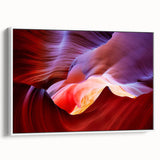 Vintage poster art of Antelope Canyon in Arizona on a framed canvas, featuring a palette of earth tones.