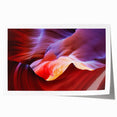 Antelope Canyon in Arizona depicted in vibrant orange and red tones on a large rolled canvas, suitable for dining room decor.