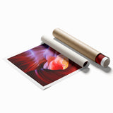 Rolled print of Antelope Canyon in Arizona, displaying rich orange and red rock formations.