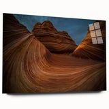 Large abstract wall art depicting Arizona's Coyote Buttes in muted earth tones on acrylic glass.
