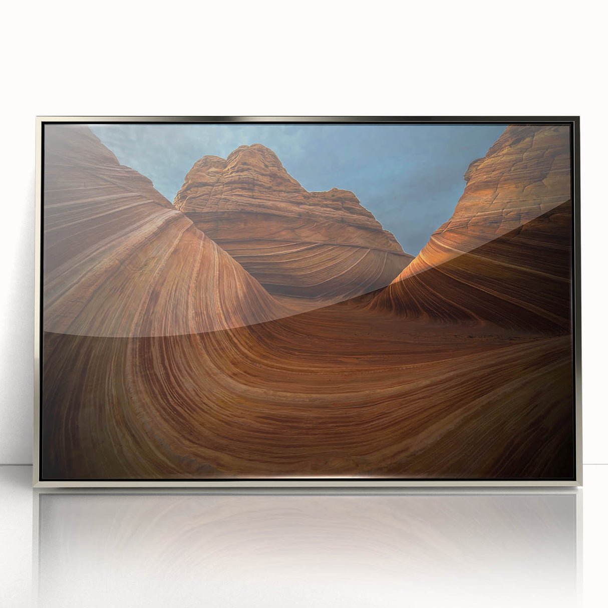Framed acrylic print of Coyote Buttes in Arizona with earthy tones, ideal for modern art wall decor.