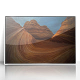 Acrylic print of Coyote Buttes in Arizona, featuring soft earth tones and a white frame, ideal for modern art wall decor.