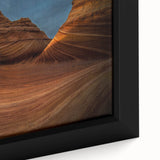 Extra large framed canvas featuring a textured depiction of Arizona's Coyote Buttes in black with colorful accents.