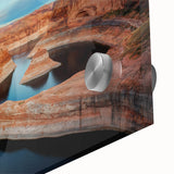 Large abstract depiction of Glen Canyon in muted earth tones on acrylic glass, suitable for dining room art.