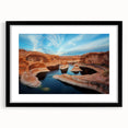Extra large abstract art print of Glen Canyon in textured, colorful hues on a framed black mat, ideal for living room decor.
