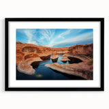 Extra large abstract art print of Glen Canyon in textured, colorful hues on a framed black mat, ideal for living room decor.