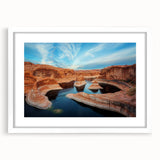 Abstract art print of Glen Canyon in muted earth tones on a white framed canvas, suitable for dining room decor.
