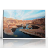 Framed acrylic print of Glen Canyon, Arizona, in muted earth tones, suitable for modern art wall decor.