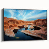 Black and white framed canvas of Glen Canyon landscape, ideal for bedroom wall art in a vintage poster style.