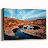 Framed canvas landscape art of Glen Canyon in muted gold and black tones, ideal for bedroom wall decor.