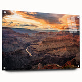Acrylic print of the Grand Canyon in natural hues, suited for bedroom or dining room decor.