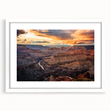 Abstract art print of the Grand Canyon in muted earth tones on a white matted frame, ideal for dining room decor.