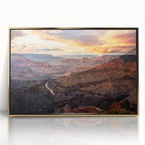 Large art print of the Grand Canyon in muted earth tones on a framed acrylic, suitable for modern art wall decor.