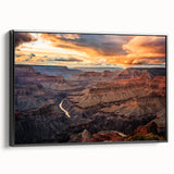 Black and white framed canvas depicting the Grand Canyon, ideal for bedroom wall art with a vintage poster style.