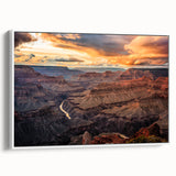 Vintage poster art of the Grand Canyon in colorful hues on a framed canvas, ideal for living room decor.