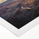 Art deco poster of the Grand Canyon in earthy tones on rolled canvas, suitable for dining room decor.