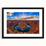 Colorful art print of Horseshoe Bend, Arizona, with textured details on a large black-framed canvas.