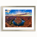 Textured art print of Horseshoe Bend in Arizona, showing muted earth tones in an abstract style, framed in silver.