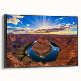 Black and white framed canvas of Horseshoe Bend in Arizona, ideal for bedroom wall art.