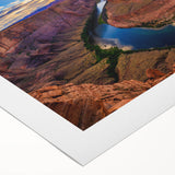 Art deco poster of Horseshoe Bend in Arizona, featuring earthy tones on a rolled canvas, suitable for dining room decor.