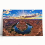Black and white photo of Horseshoe Bend on stretched canvas, ideal for kitchen wall art or bedroom ambiance.