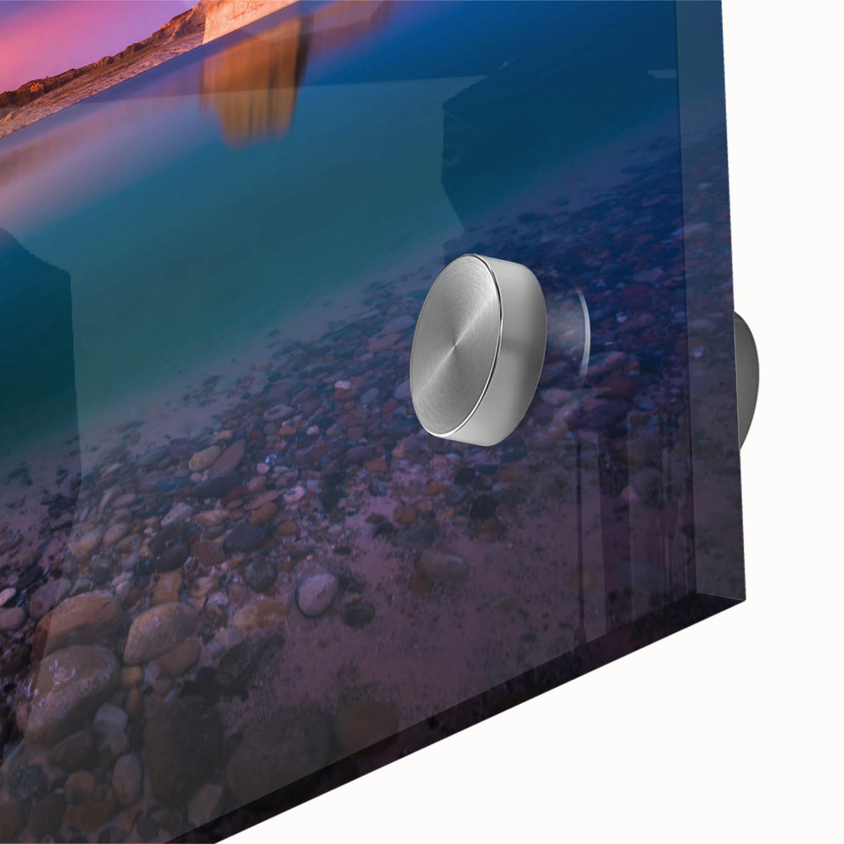 Large abstract depiction of Lake Powell in muted earth tones on acrylic glass.